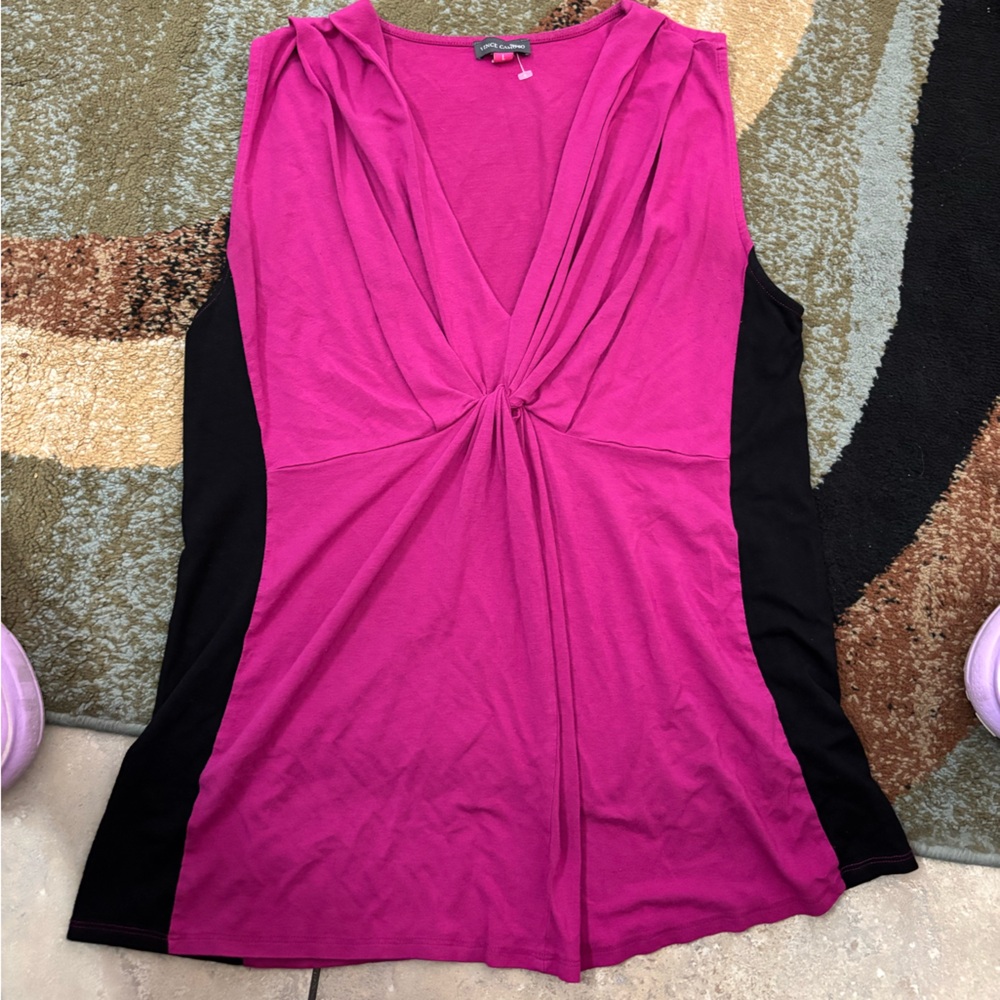 Vince Camuto Fuchsia Twist-Front Sleeveless Tank with Black Side Panels